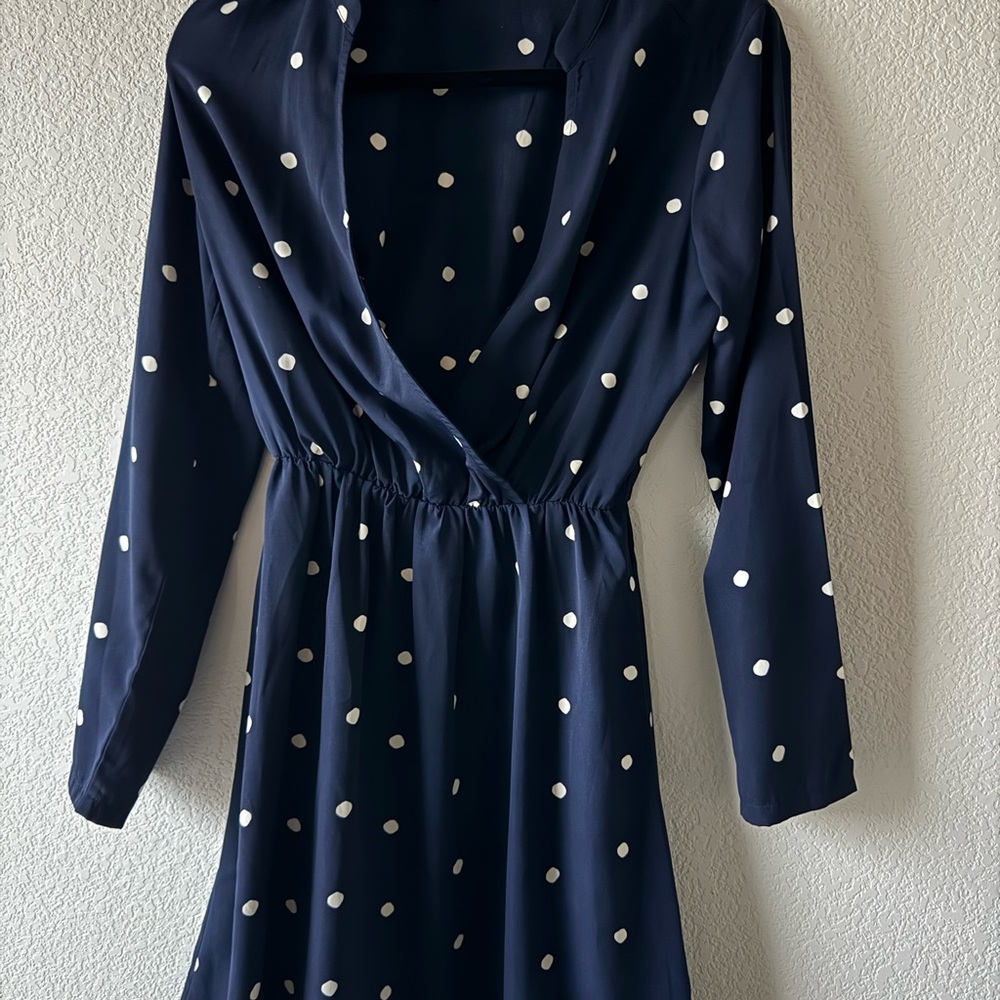 Blue Fit and Flare Mini Dress with Plunge Neckline